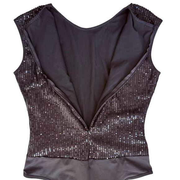 New Black Sequined Bodysuit Medium Snap Closure Club Holiday Glam Bling Sparkle - Picture 5 of 12